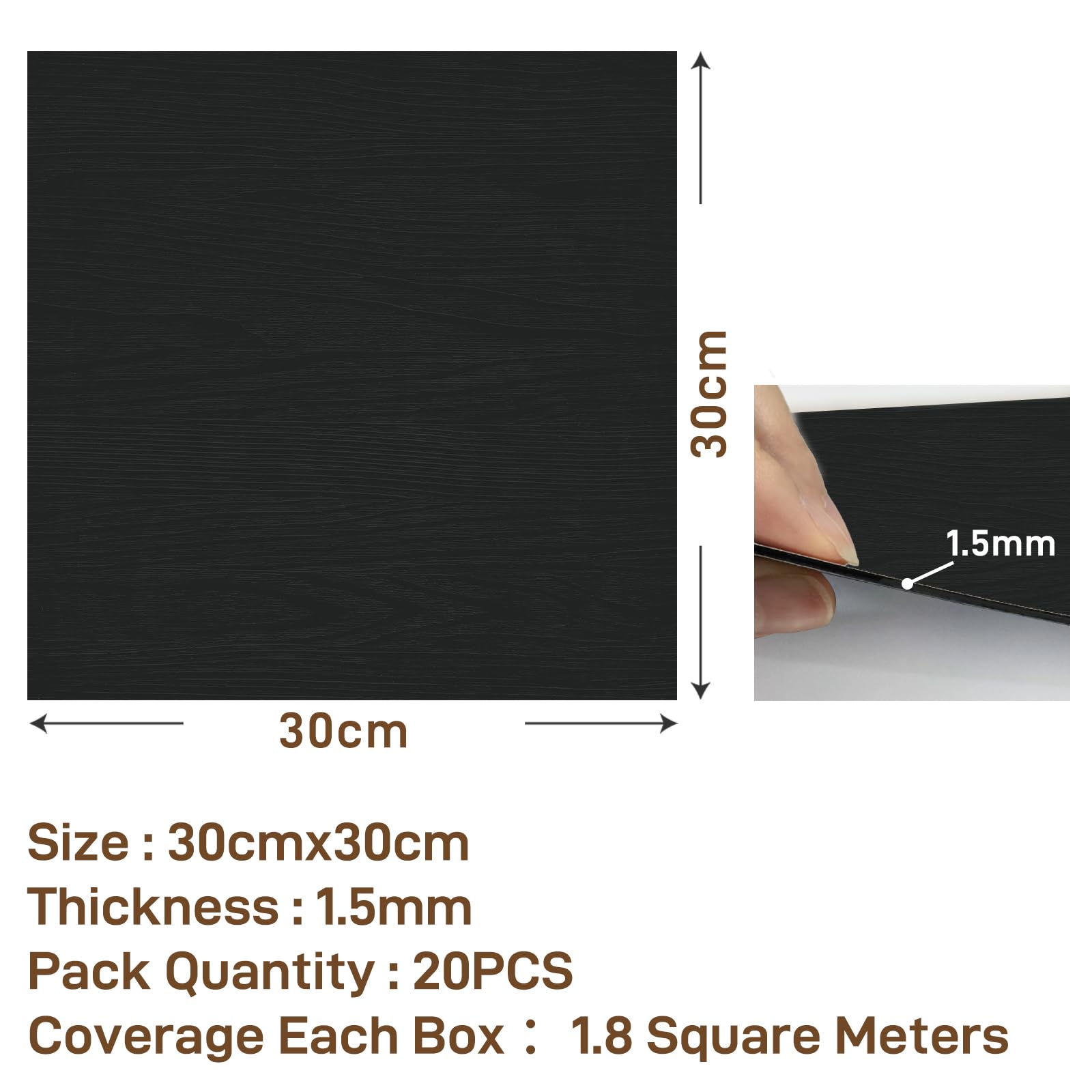 VaryPaper Pavimento in PVC Effetto Legno Nero 30cmx30cm 20 Pezzi Parquet Laminato Pavimento PVC Adesivo Soggiorno Camera Letto Piastrelle Adesive Bagno Impermeabile Adesivi per Piastrelle Cucina