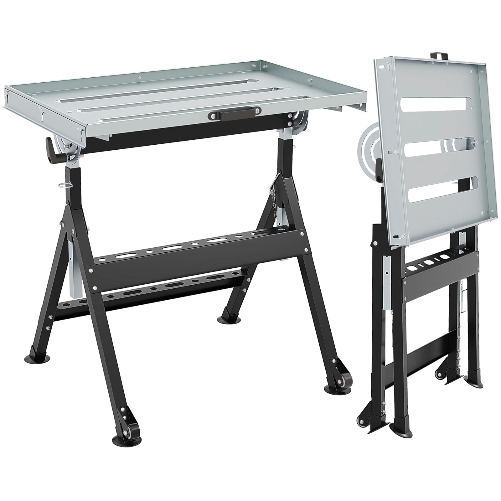COSTWAY Mesa de Soldadura Plegable, Carro Herramientas con Ruedas, Altura Ajustable en 4 Niveles y Inclinable de 5 Ángulos de Inclinación, Banco de Trabajo de Soldadura Plegable y Portátil