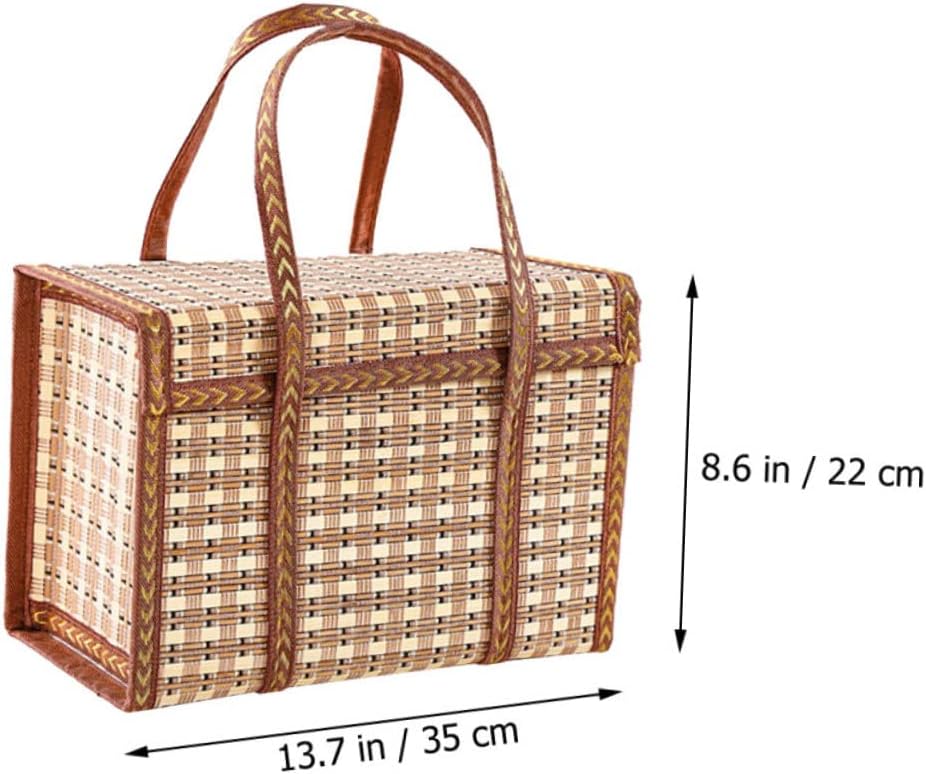 Xmas Bamboo Woven Picnic Carrying Basket Handheld Packaging Storage image 2