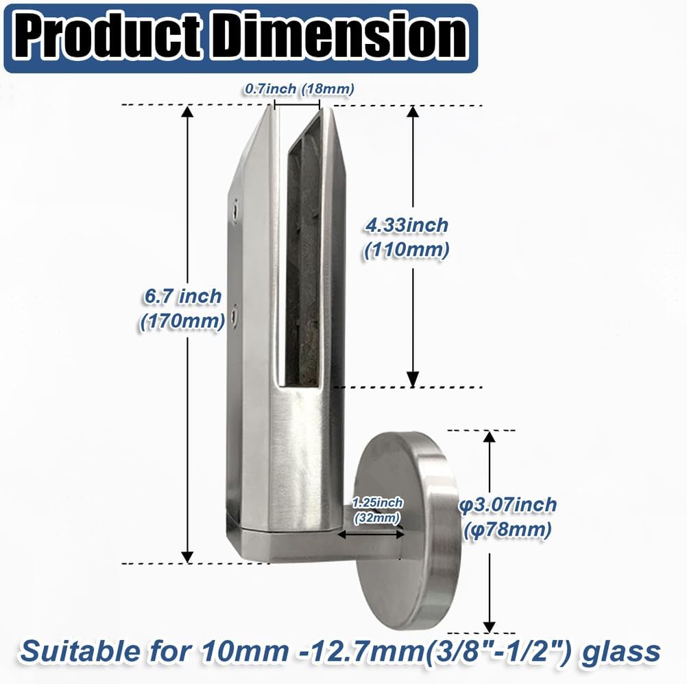 Marine Grade Side Mount 304 Stainless Steel Glass Spigot Clamp, Anti-Rust Pool Fence Bracket for 10-13mm Tempered Glass, Balcony Garden Railing Post,Silver,4 Pack