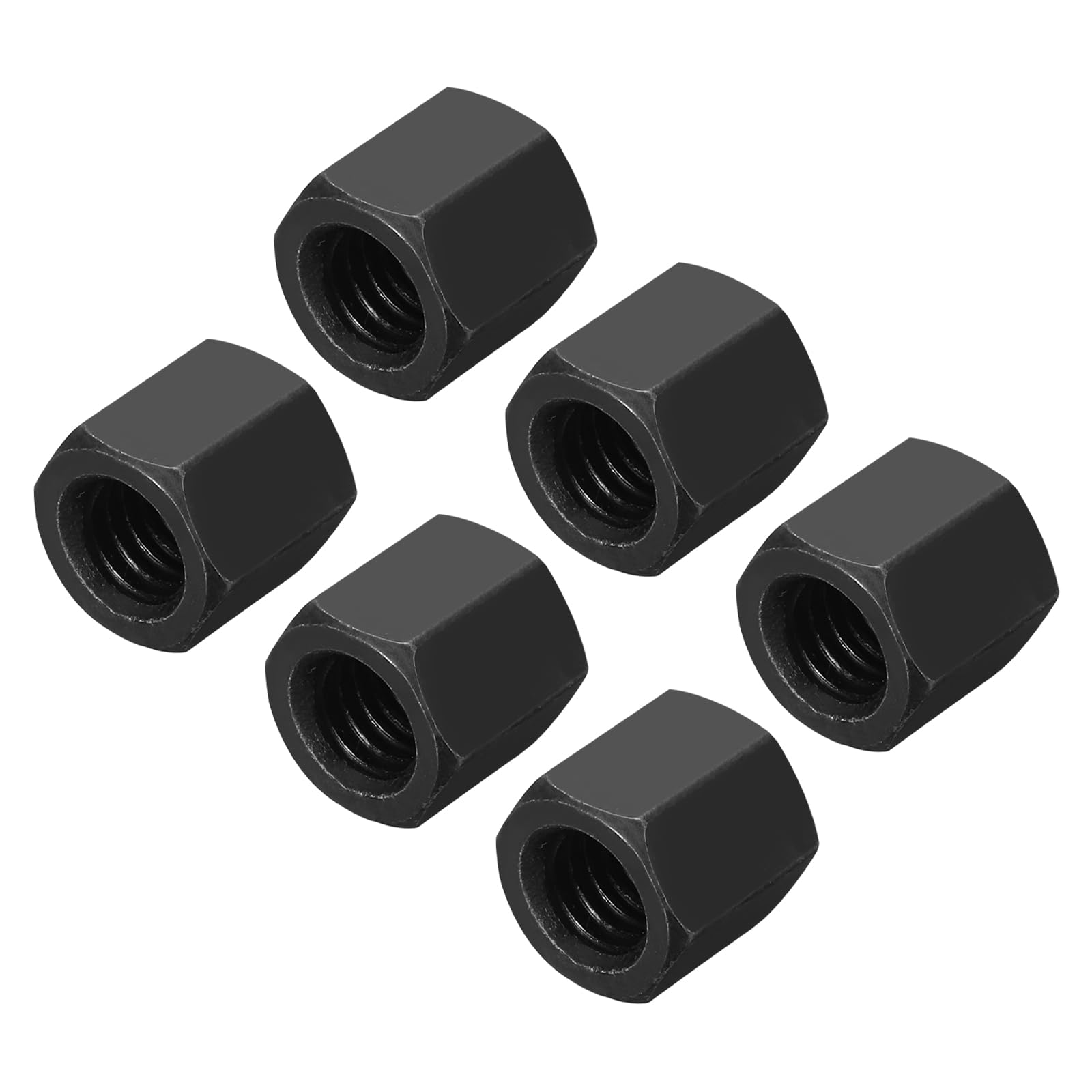 sourcing map M8x1.25mm Pitch Hex Coupling Nuts, 6Pcs 12mm / 0.5" Length Grade 10.9 Carbon Steel Fully Threaded Rod Coupling Nut Stud Coarse Thread Pipe Connector Fasteners, Black — image 1