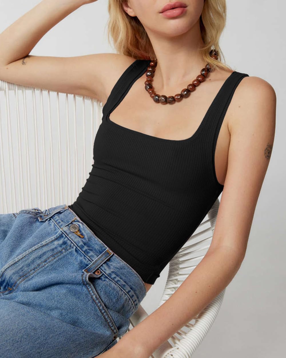 Women's Square Neck Tank Tops Sleeveless Ribbed Going Out Casual Basic Crop Top Shirts - Image 5