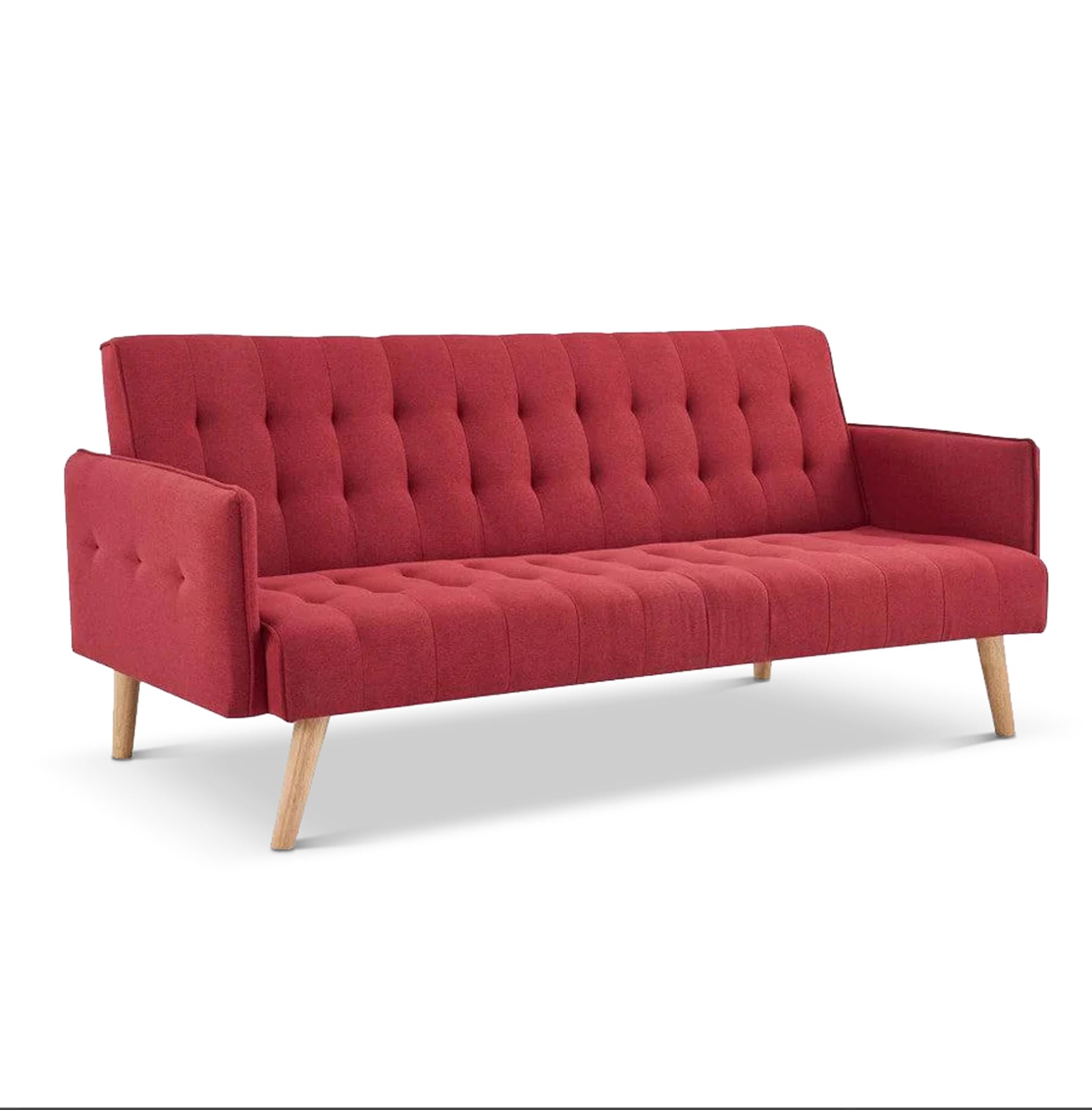 Bravich Mario 3 Seater Sofa Bed | Click Clack Folding Sofa Bed, Linen Fabric 3 Seater Couch to Guest Sleeping Surface for Living Room, Bedroom & Spare Room, Red