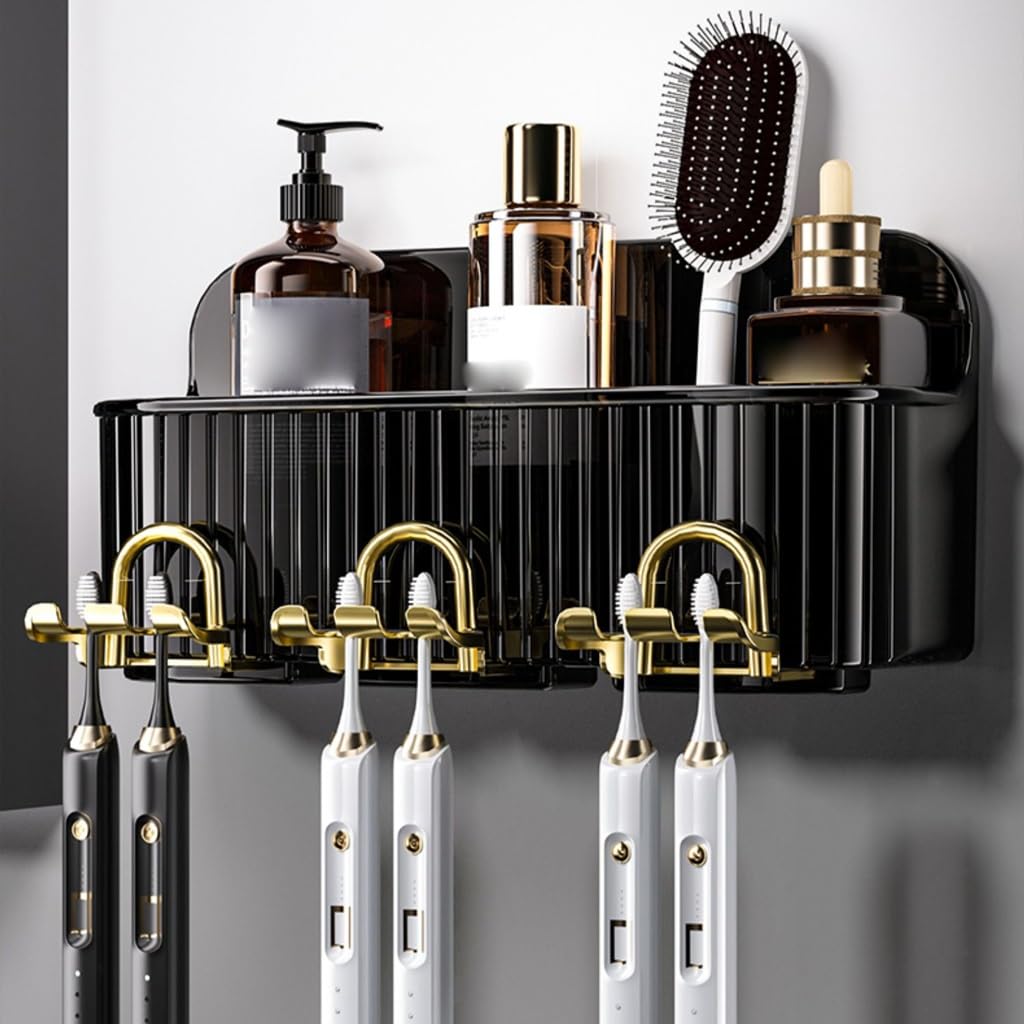 Estante para Cepillos de Dientes Portaspazzolino Punzonatura Gratuita Collutorio Tazza Spazzolino da Denti Appeso a Parete Bagno Mensola a Parete Set Famiglia(Four Persons)