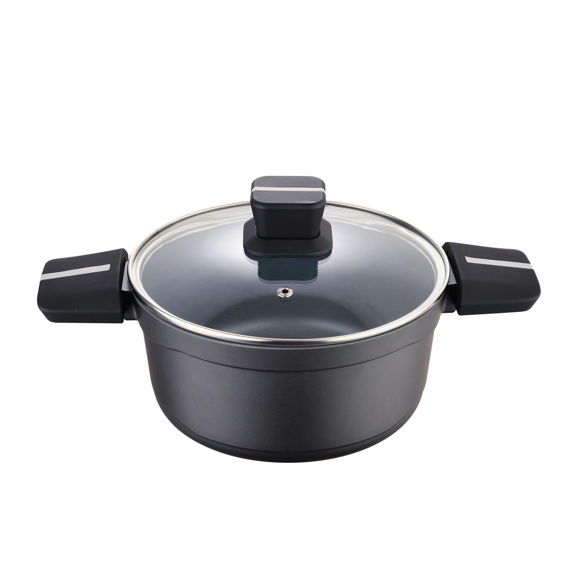 San Ignacio Bistro Grey - Cacerola con Tapa de 20cm - Fabricada en Aluminio Fundido - Interior En Acero Quantanium - Exterior En Negro Mate - Punto Inducción - Mango Soft Touch Negro