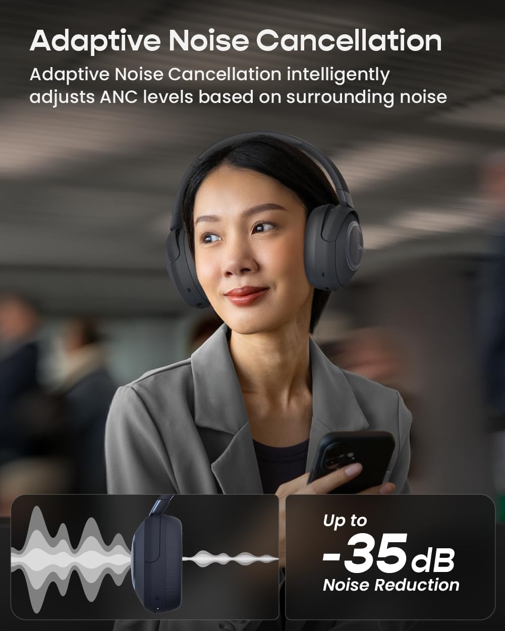 Cleer, Audio, Casque Bluetooth à réduction de Bruit Alpha, Microphone, Commandes tactiles extérieures, Autonomie de 35 Heures, Bleu Nuit
