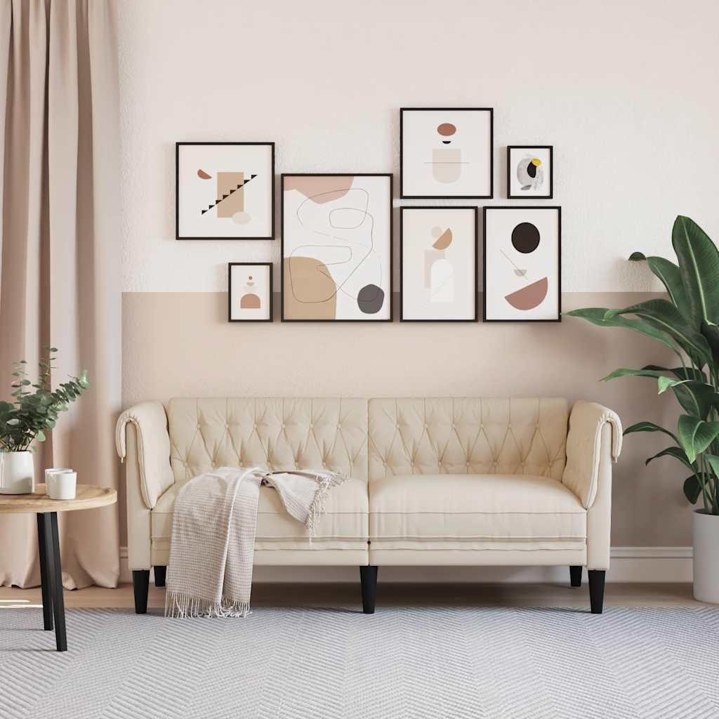Chesterfield 2-osobowa sofa lniana ze stabilną drewnianą ramą i wygodną tapicerką do salonu, pokoju gościnnego lub salonu, idealna do relaksu, czytania lub oglądania telewizji