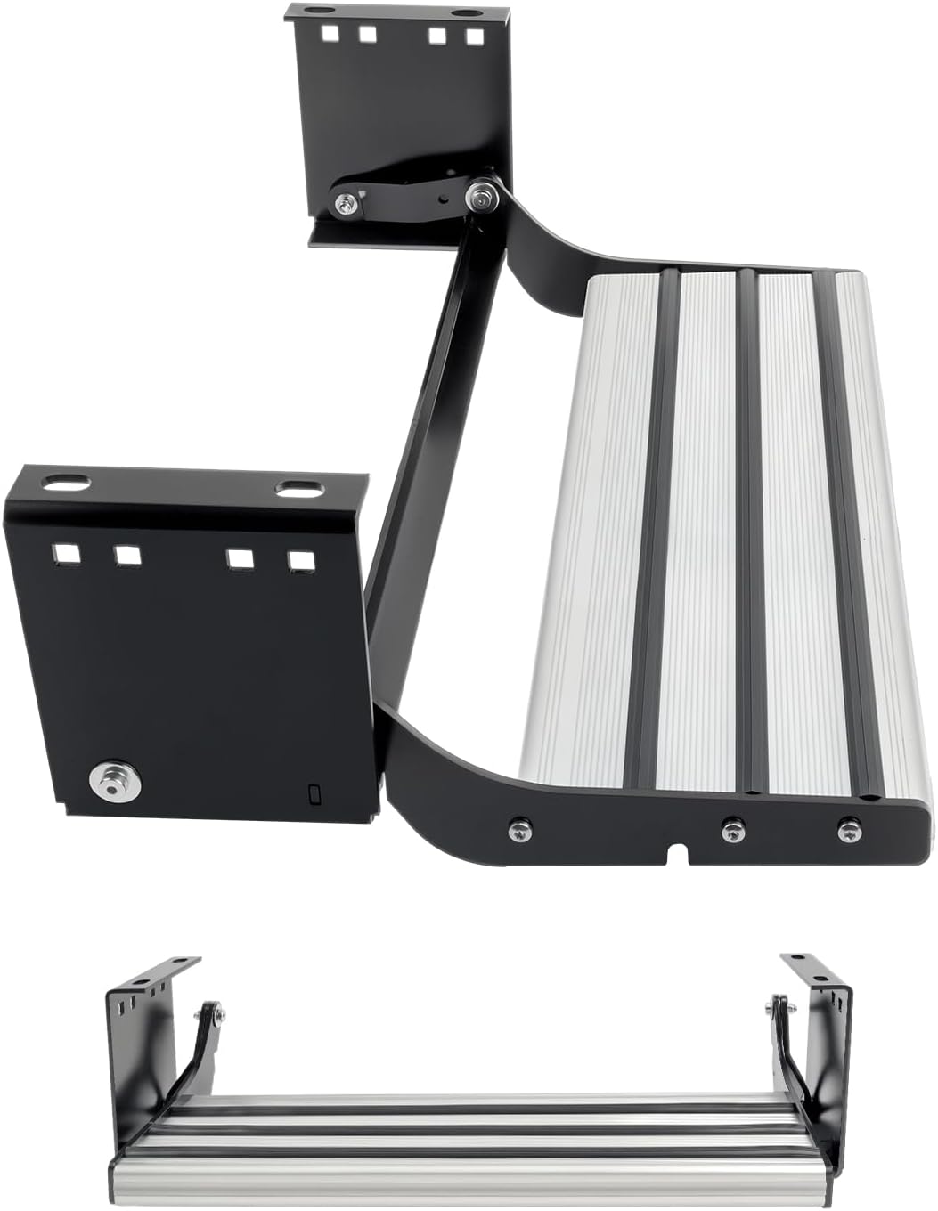 1-Step Manual Retractable RV Steps, 450lbs Capacity with 5mm Carbon Steel Frame & Anti-Slip Aluminum Pedals, Locking Limit Switch Design for Campers, Trailers, RVs