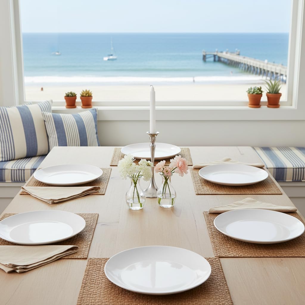 Melamine Plates Set of 6 – 9.5-Inch Unbreakable Stackable Dinner Plates,Lightweight & Easy-Clean White Dishees for Everyday Dining, Outdoor, Picnic, Camping, Dishwasher Safe