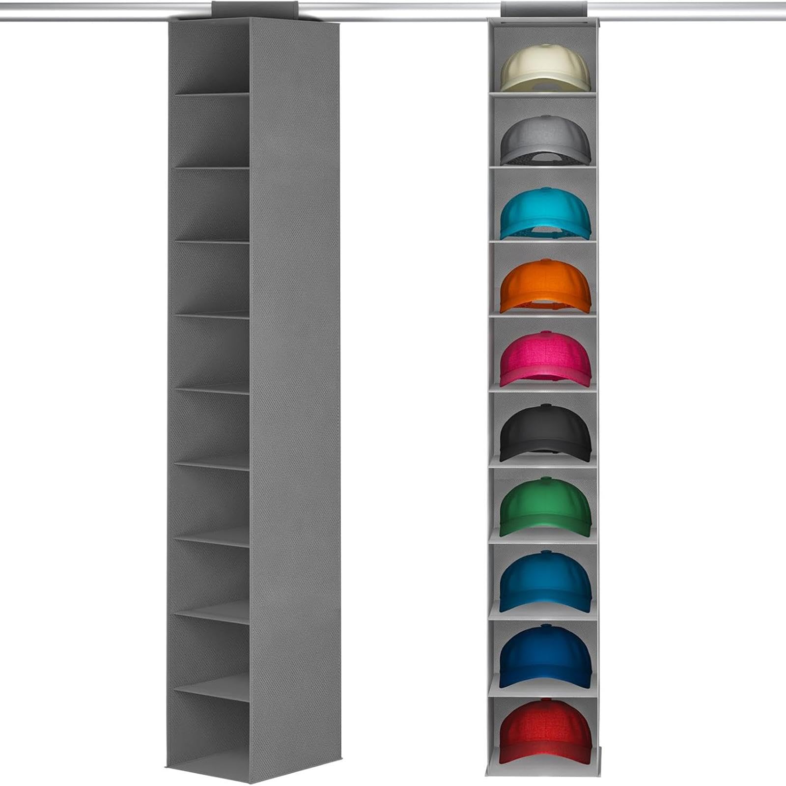 Hängendes Regal Garderobe Organizer Faltbares Hängendes Regal Gepäckorganisator Kleiderschrank Aufbewahrungsorganisator Schrank mit 10 Fächern für Schlafsaal, Schlafzimmer, Wohnzimmer, Grau