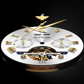 OLEVS Automatic Men's Watch Tourbillon Diamond Calendar Self Winding Luxury Mechanical Wrist Watch for Men Two Tone Tungsten Strap Business Dress Male Watch Luminous Waterproof (White Blue Gold Green)