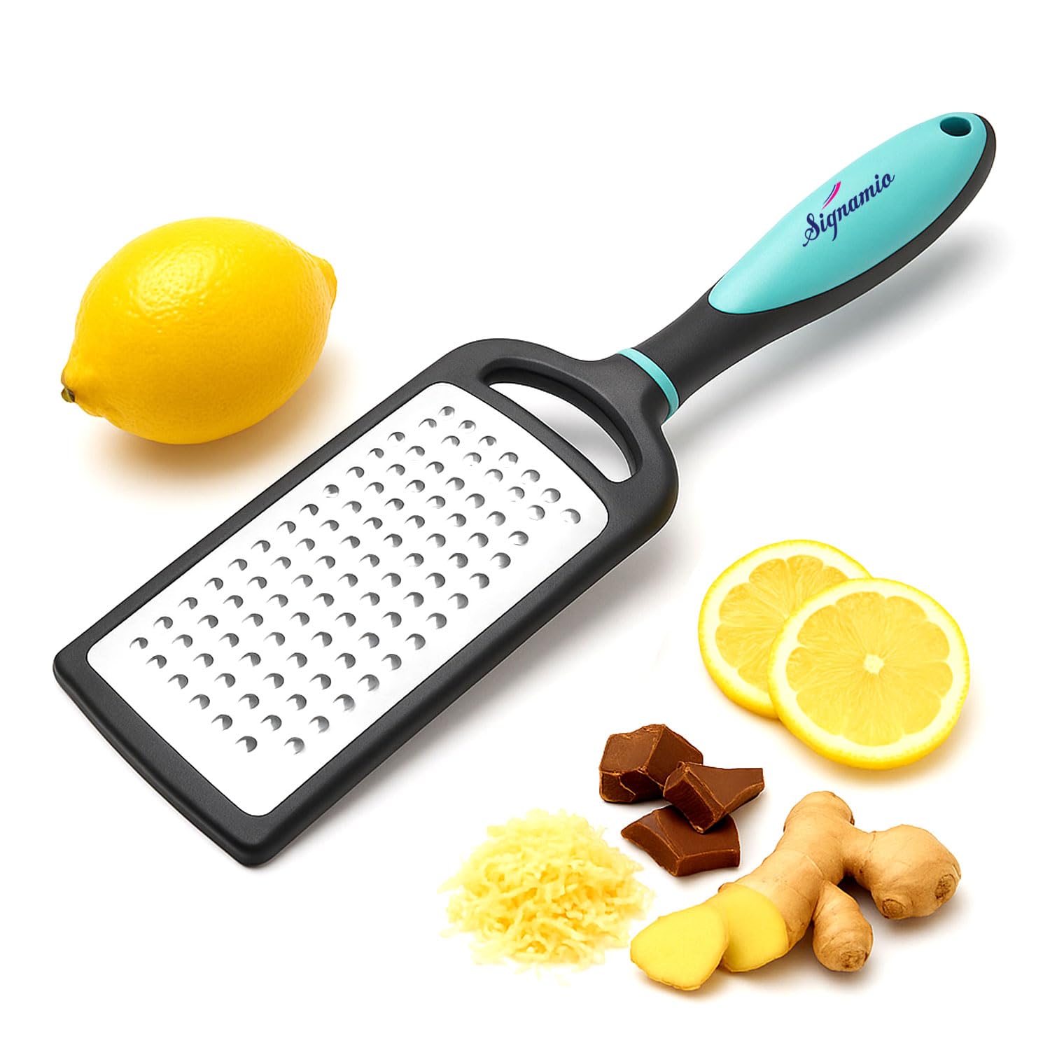 SIGNAMIO® Hand Kadukas Cheese Grater and Vegetable Shredder for Kitchen Stainless Steel Ginger Crusher, Carrot Grater, Garlic Slicer with Protective Cover (Sky Blue)
