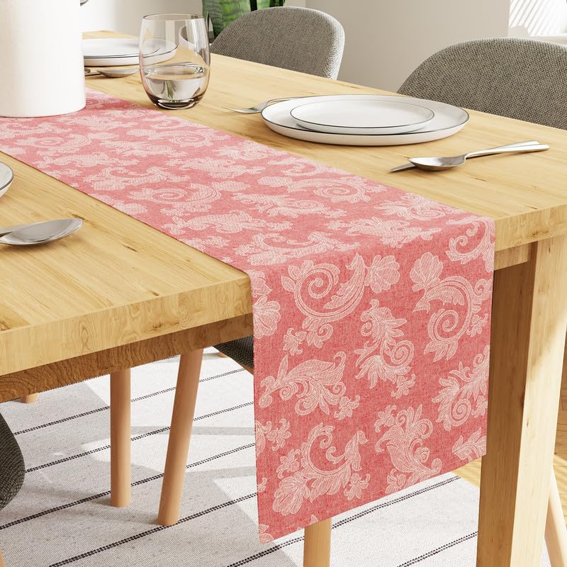 Encasa XO Dining Table Runner for 8 to 10 seater I Size 32x304 cm, Red