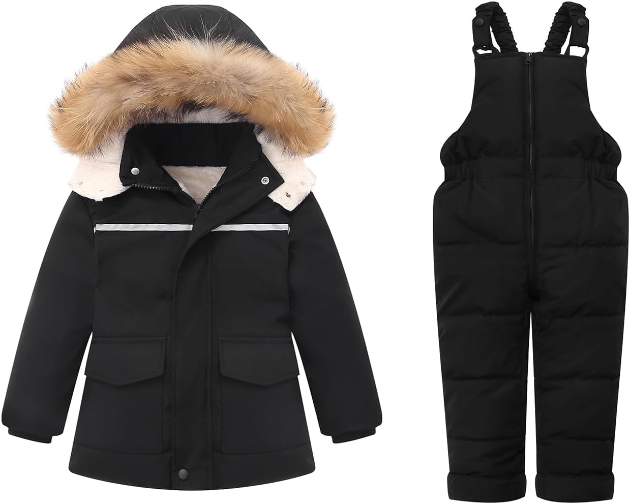 Toddler Boy Winter Hooded Snowsuit Coat Baby Girl Ski Snow Suit Pants Jacket Bib