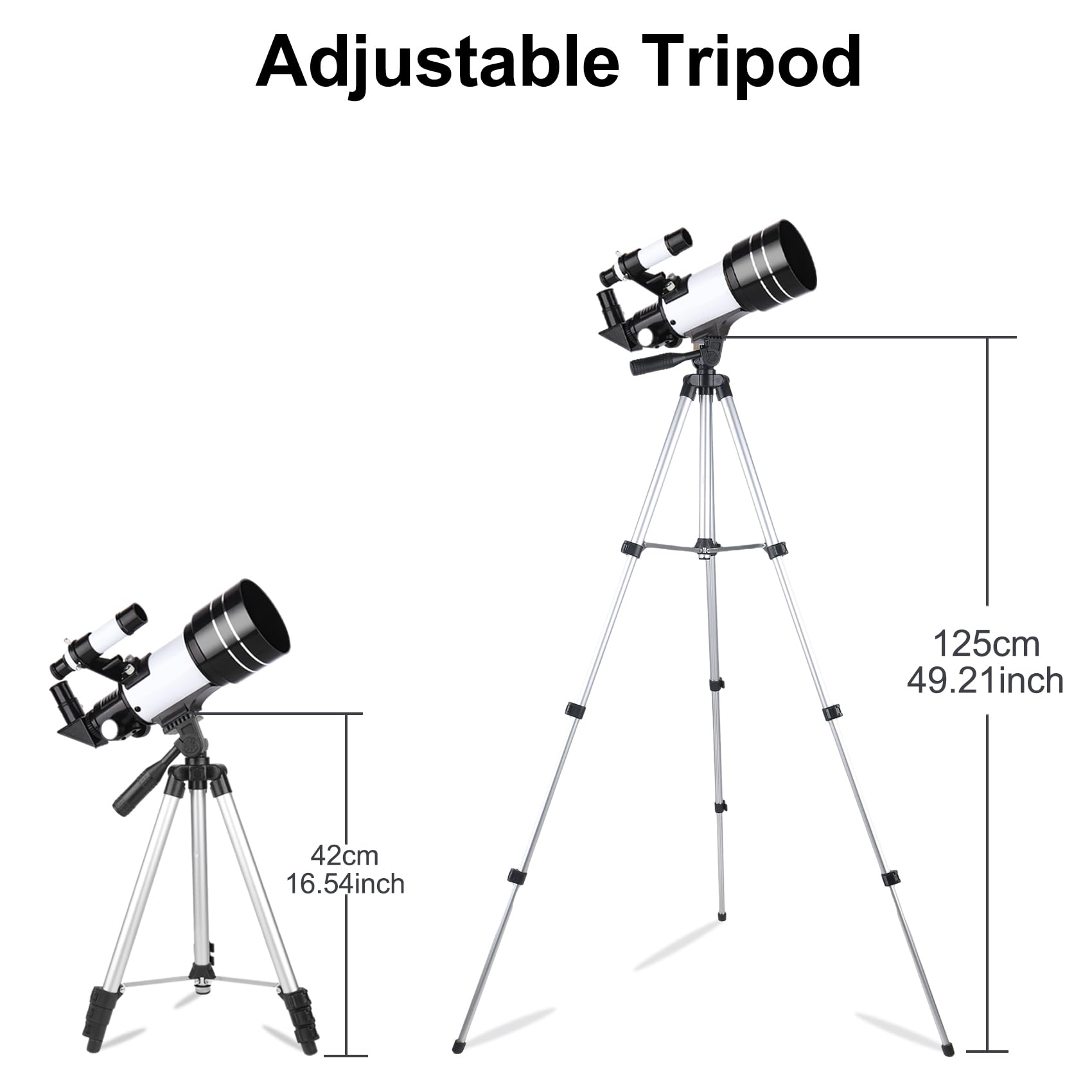 Télescope pour Enfants et Adultes, 70MM Ouverture Télescope Réfracteur de 300MM avec Trépied, Viseur 5 x 24, Adaptateur Télescopes et 2 Oculaires pour Adultes Débutants en Astronomie (Blanc)