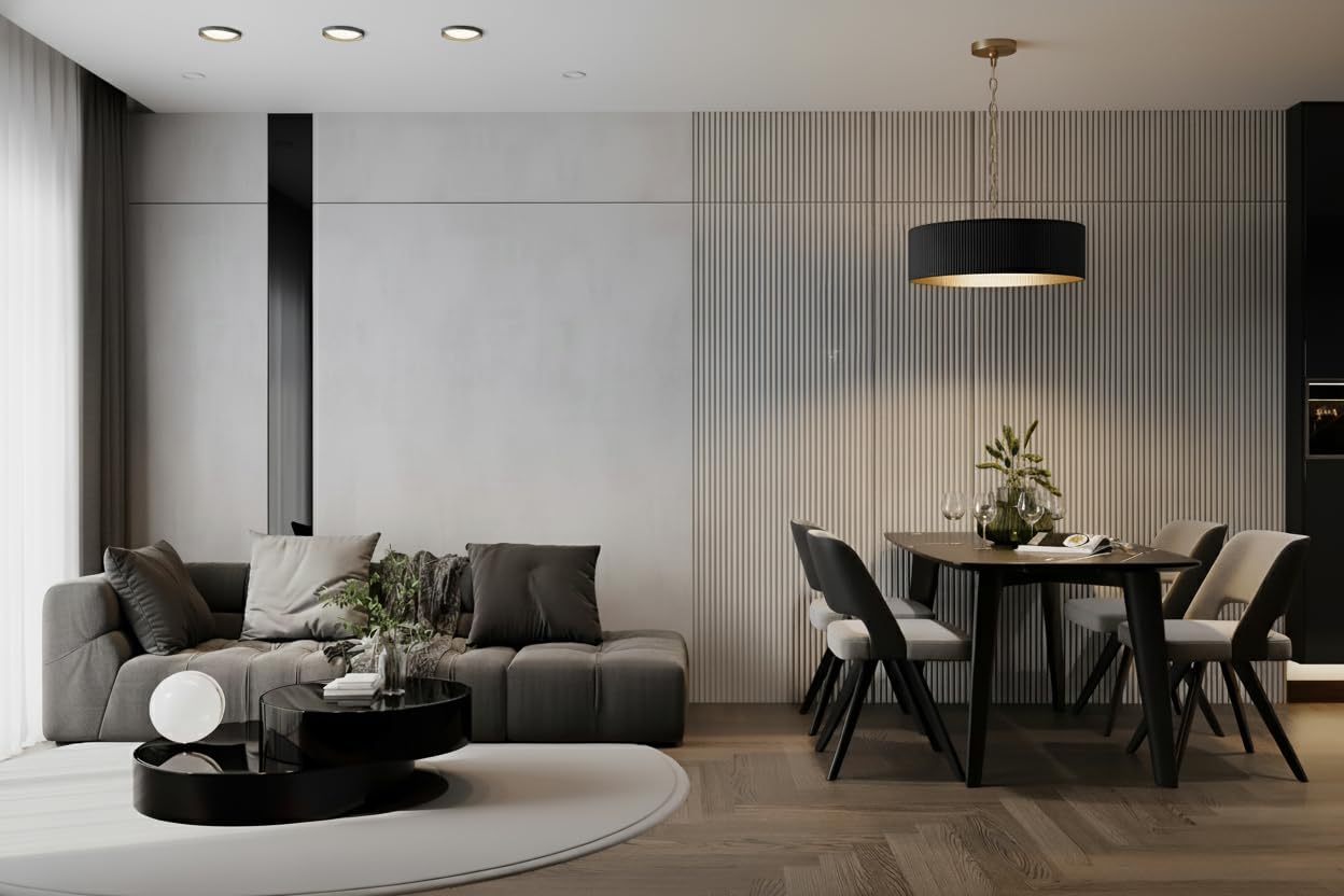 Capital Lighting 450741KR Donovan Mid-Century Modern Artisan Luxe Fluted Mango Wood Drum Chandelier, 4-Light 400 Total Watts, 11" H x 31" W, Black Stain and Matte Brass