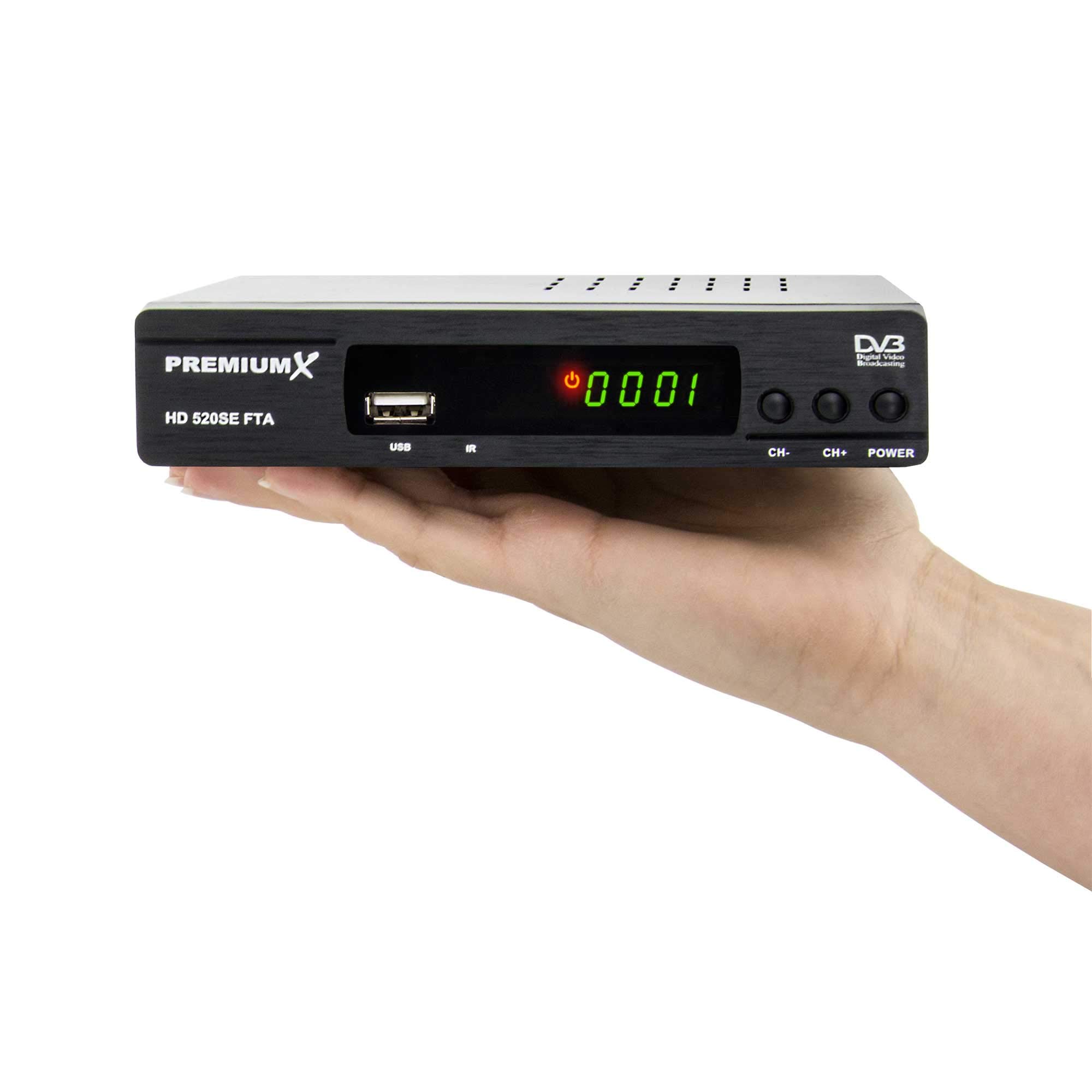 PremiumX odbiornik satelitarny HD 520SE FTA Digital SAT, DVB-S2 FullHD HDMI SCART 2 X USB odtwarzacz multimedialny, Astra Hotbird wstępnie zaprogramowany
