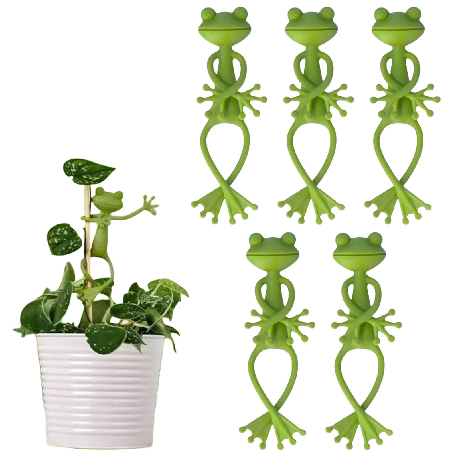 Mistillion 5 Pcs Frog Plant Stand, green frog plant supports, cute frog flower pot hugger plant climbing attachment clips, animal figurine planter hanger decorations