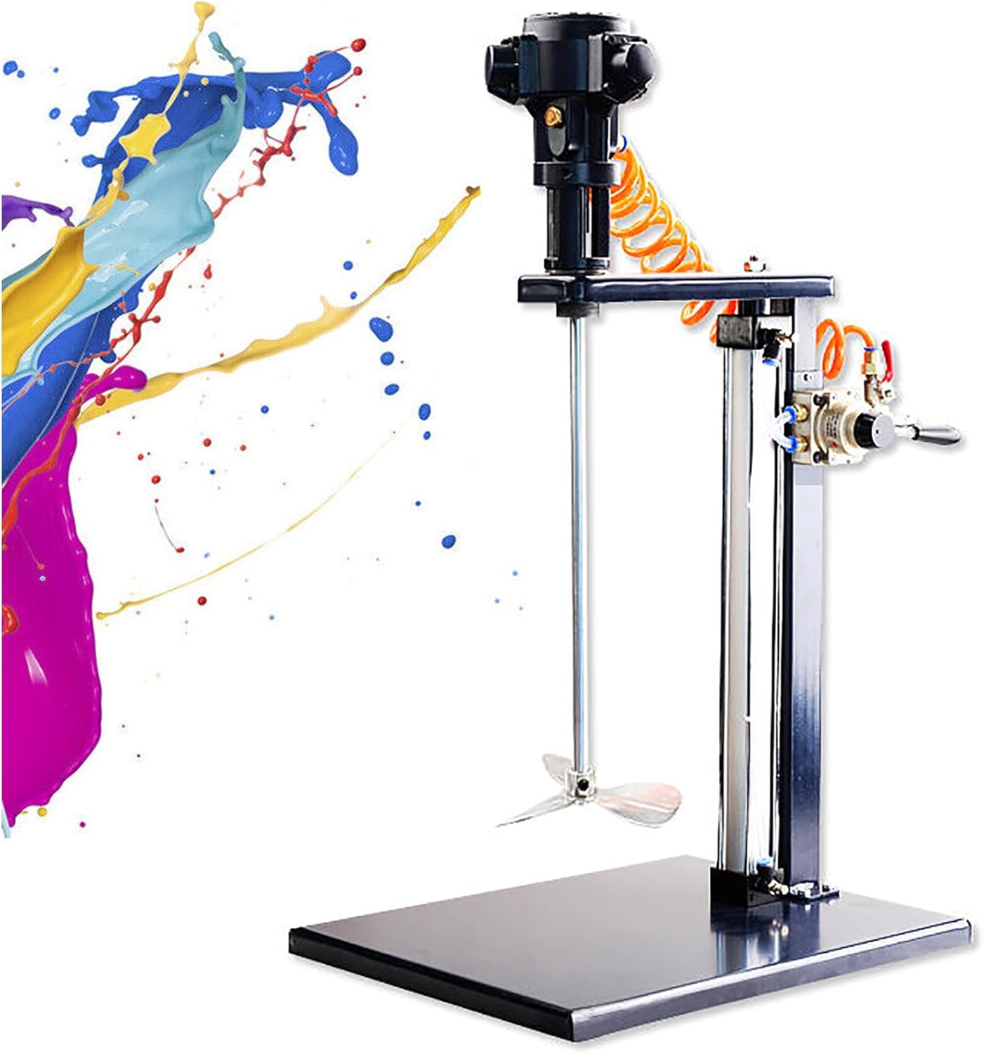 5 Gallon Pneumatic Paint Mixer Machine, Stainless Steel Automatic Lift Paint Stirrer with Stand, Desktop Vertical Air Agitator, Height Adjustable, Ink Coating Mix Tool (Color : Three Impellers)
