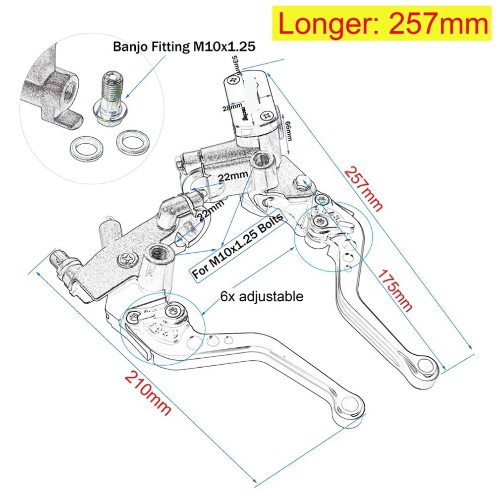 Leve Freno Frizione Regolabile Leva del cilindro principale della pompa freno frizione idraulica per moto da 22 mm per accessori motocross(Red Shorter)