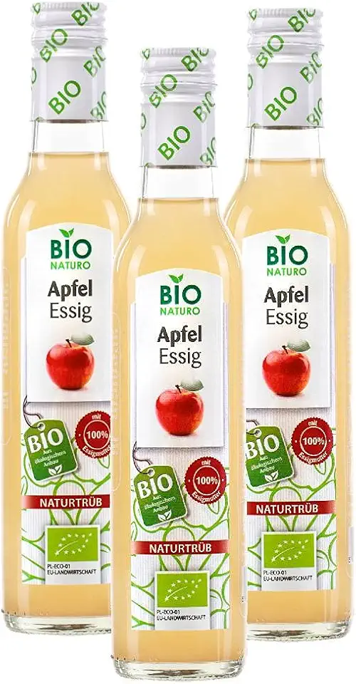 BioNaturo - Bio Apfelessig Naturtrüb 3x250ml – Ungefiltert, Mit „Mutter des Essigs“, Ideal für Salate, Saucen und Gesundheitsvorteile