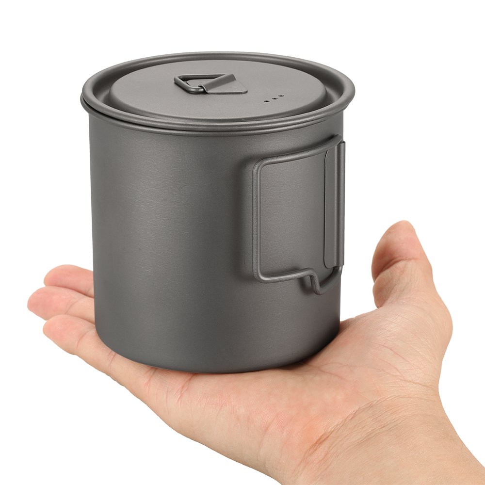 Lixada Pot de camping portable en titane Avec poignée pliante 300 ml, 350 ml, 420 ml, 550 ml, 650 ml, 750 ml, 900 ml, 1600 ml, 1 style1 650 ml
