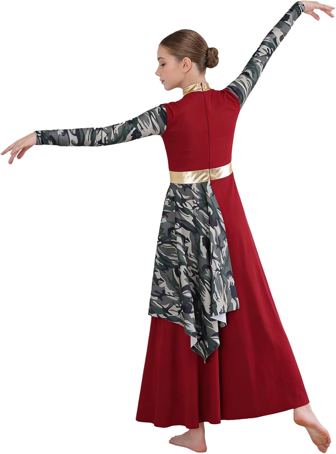 TiaoBug Kids Christian Dance Dress Liturgical Worship Costume Church Robe for Festival Event Themed Party Burgundy 14 Years