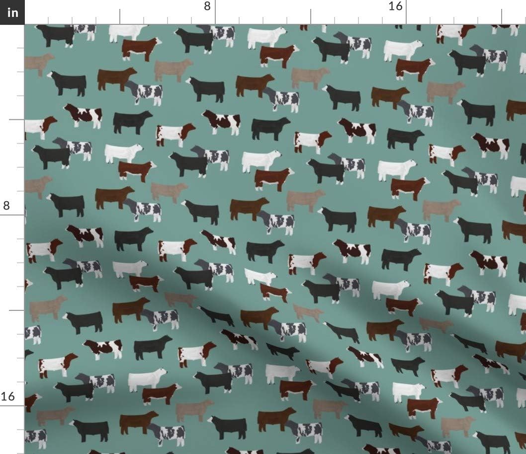 Spoonflower Fabric - Steer Tile Cows Farm Animals On Blue Printed on Petal Signature Cotton Fabric by The Yard - Sewing Quilting Apparel Crafts Decor