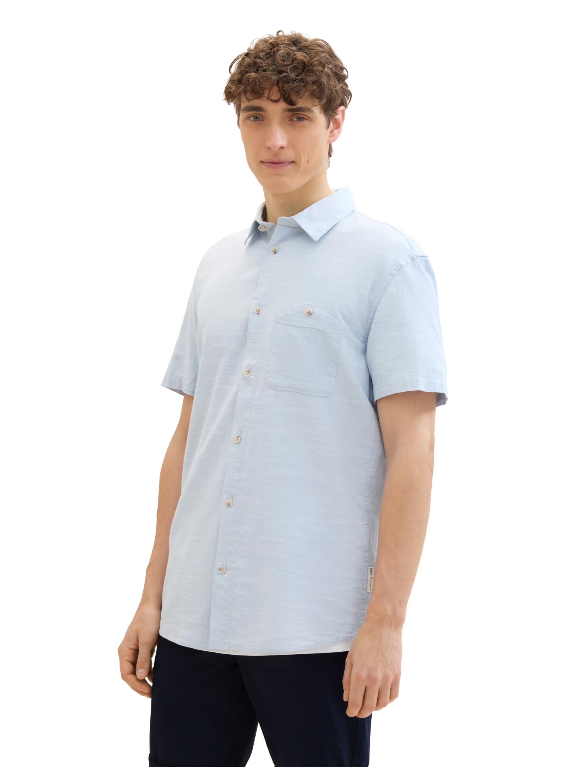 TOM TAILOR Denim Men's Chambray Short Sleeve Shirt with Chest Pocket