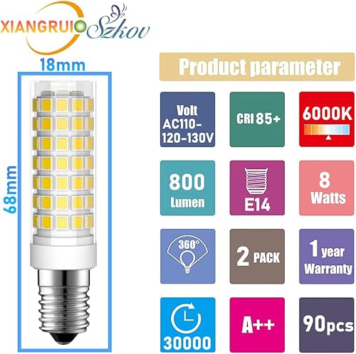 Miniatura 2 de Paquete de 2 bombillas LED E14 con base europea de 8 W para horno Whirlpool RBD305PVS02  4173175 Bombilla de campana extractora AC120V 4174189 80W