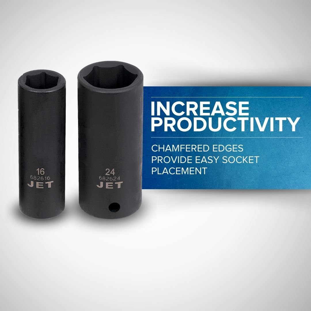 JET 1/2 Inch Drive Impact Socket Set - Metric 6 Point Deep Sockets with Torque Drive - 22 Pieces - 5