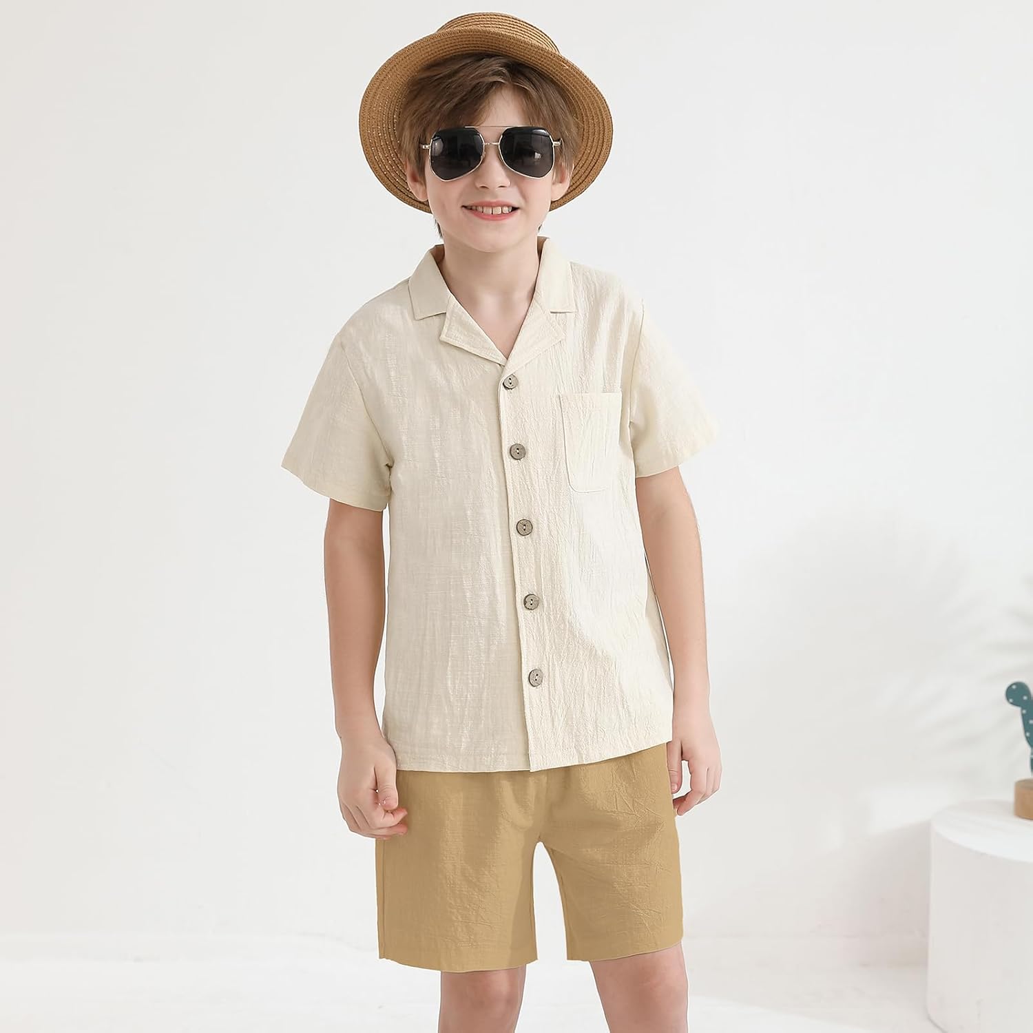 Weixinbuy Boys 2 Pieces Outfits Set Casual Beach Shorts Summer Cotton Short Sleeve Button Down Shirts Clothes Set for Boys - Image 3