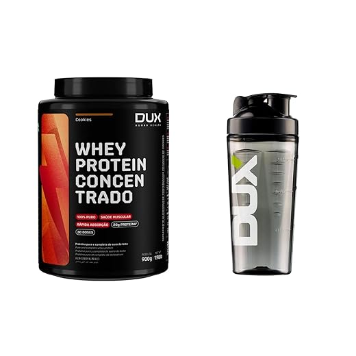 Whey Protein Concentrado Cookies Pote 900g + Coqueteleira – Contribui para o Ganho Muscular Hipertrofia – Dux Human Health