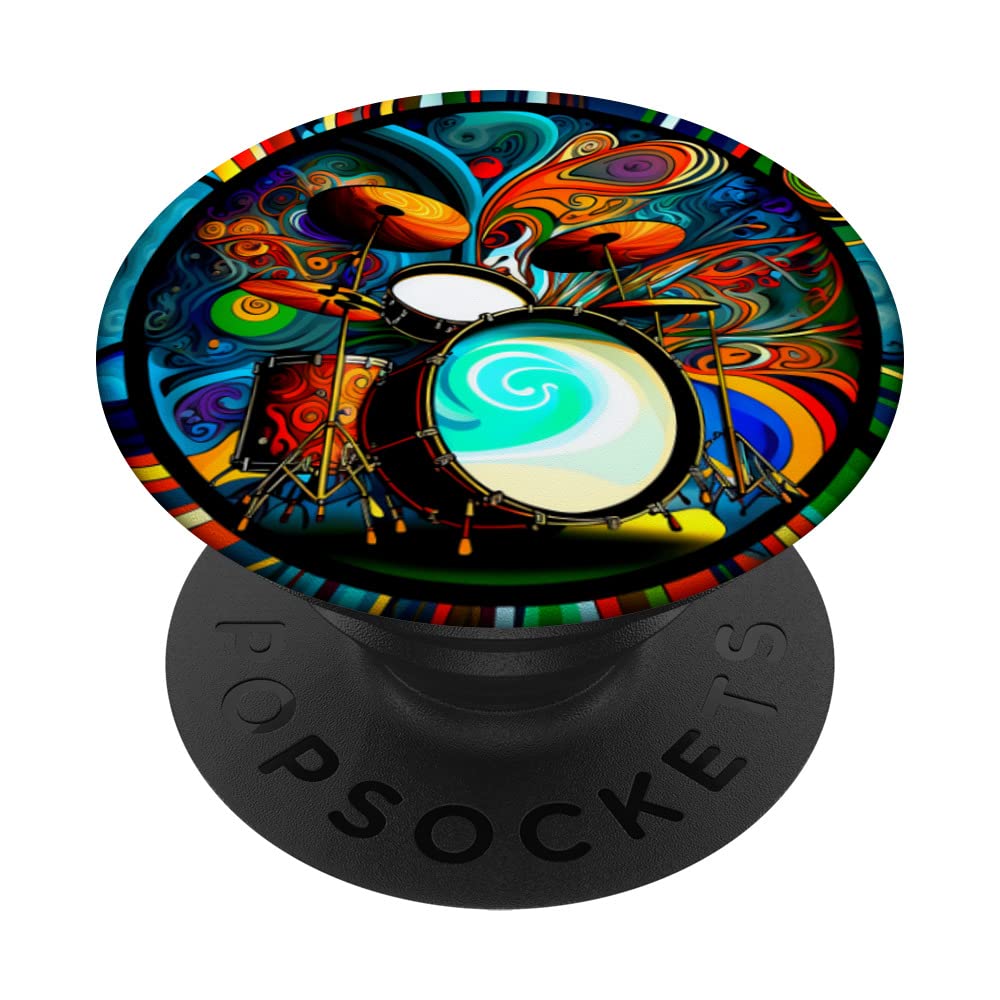 Drums Music Fan Abstract Rock And Roll Drumset Drummer PopSockets Swappable PopGrip