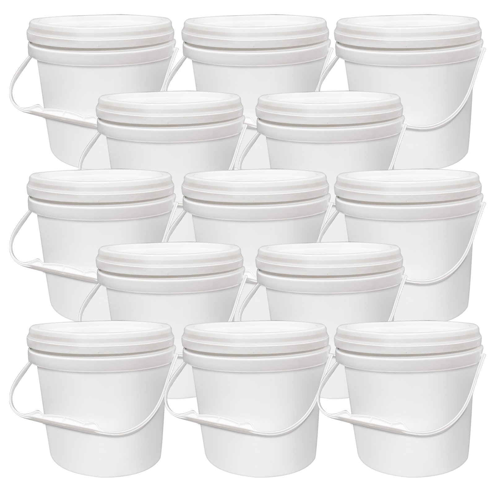Paquete de 13 cubos de plástico blanco con asa y tapa, contenedores de almacenamiento de alimentos de 1 cuarto de galón, cubo de plástico multifuncional para pintura, agua, manualidades,
