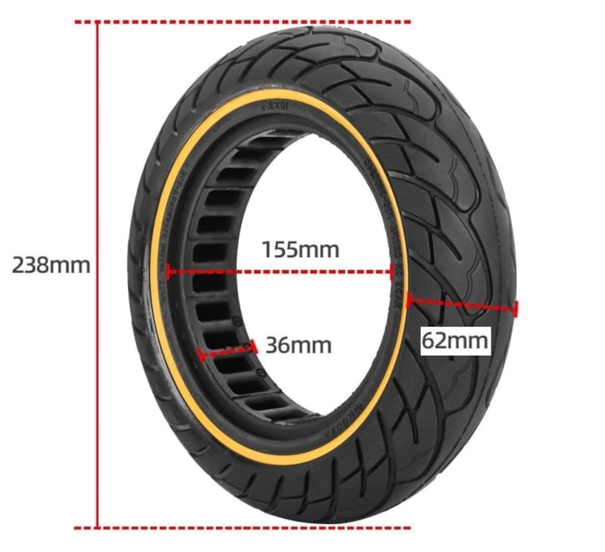 Ruota Piena 10x2.5 (36mm) per Monopattino Elettrico – Pneumatico Solido Anti-Foratura Compatibile con Xiaomi, Ducati, Lexgo, Vivobike S2 60/70-6.5 (Nero puntini 2pz+leva)