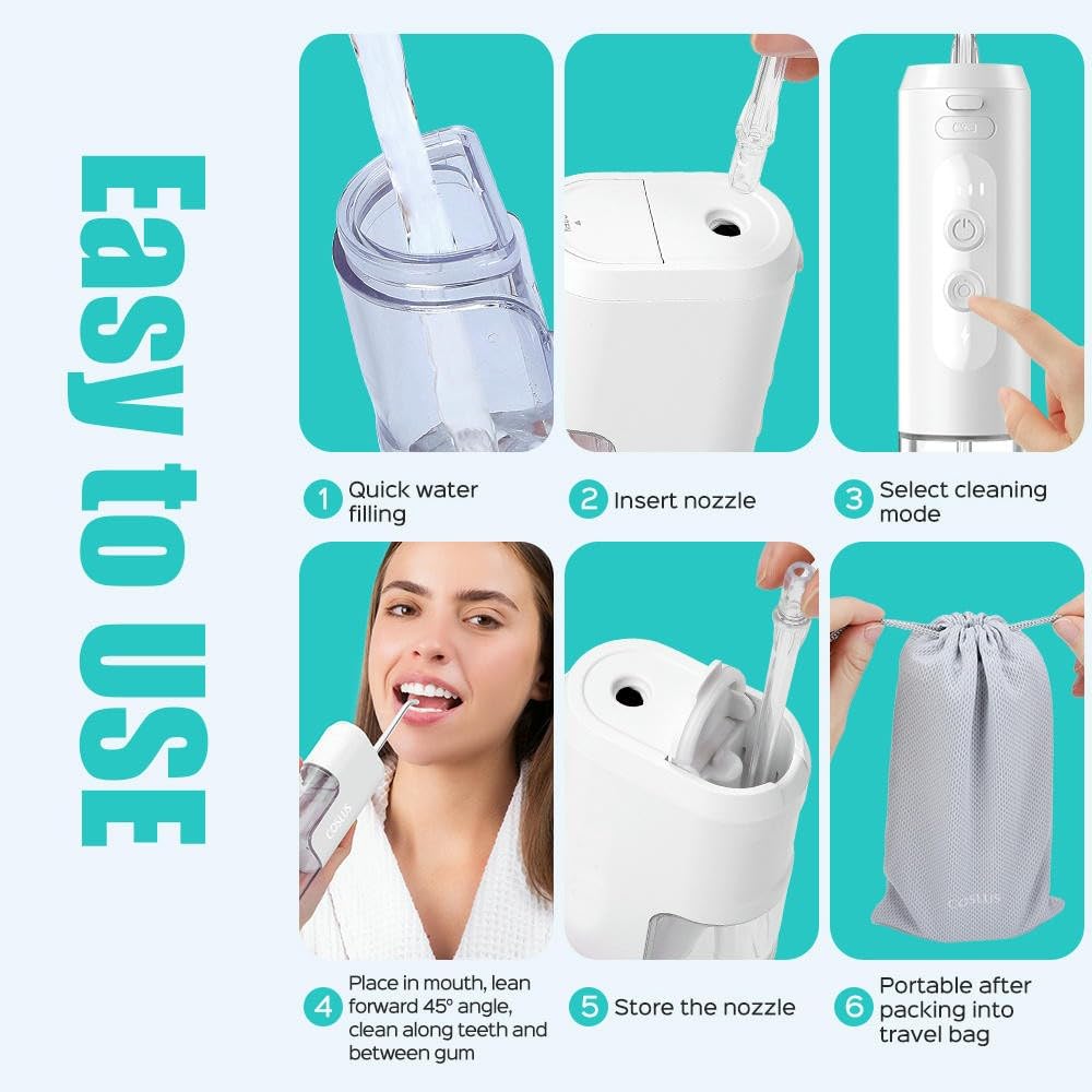 Irrigador bucal inalámbrico Agua, Mini Palillos de Hilo Dental con boquillas de Chorro, Tanque extraíble para Limpieza Dental.