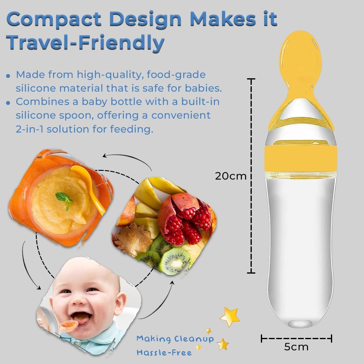 Kritiu Baby Feeding Combo-Spoon Bottle, Finger Toothbrush, And Baby Bib Set|Bpa-Free & Safe For Infants|Easy To Clean|Yellow, Set Of 3, 90 Ml - Image 2 thumbnail