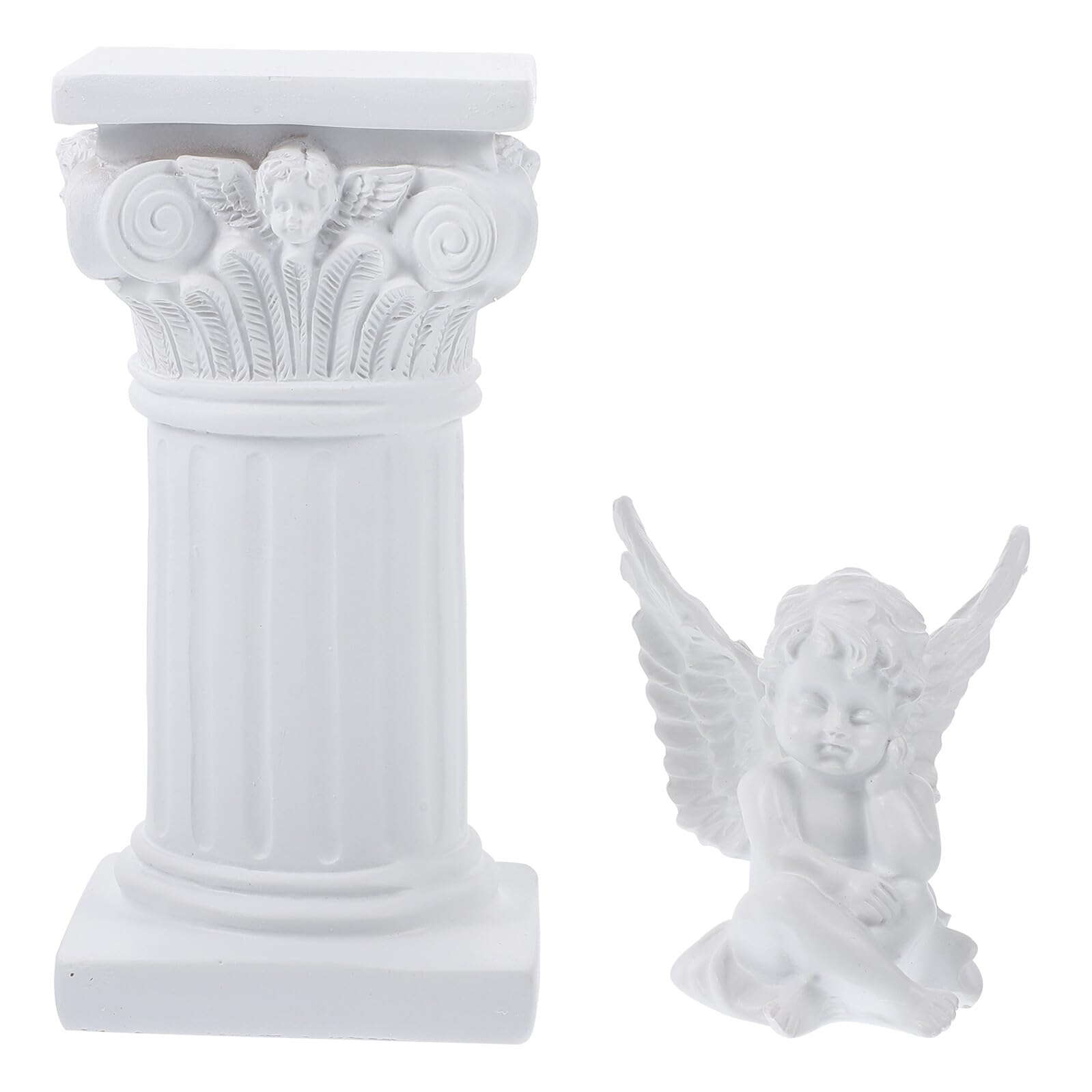 Statue colonne romaine en résine Gatuida : élégance artisanale avec ange blanc pour intérieur