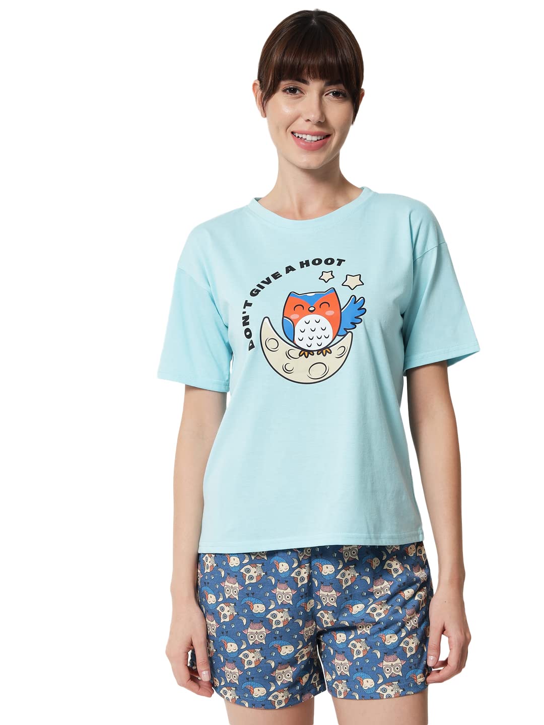 Flirtygo Women’s Night wear set- Pure Cotton Printed Top & Shorts for Lounge and Night Suit