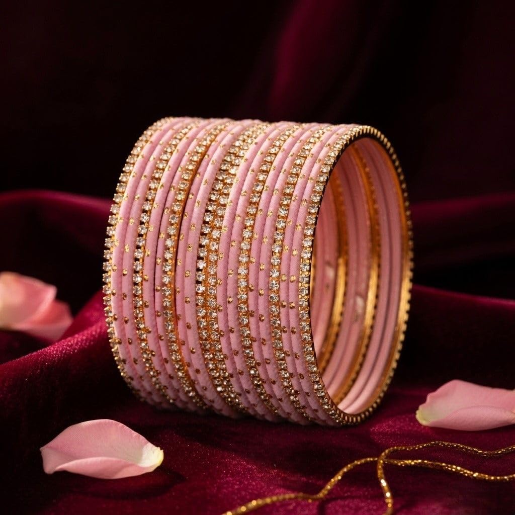 Efulgenz Indian Bangles for Women - Traditional CZ Rhinestone Plain Metal Bracelet Set - Jewelry