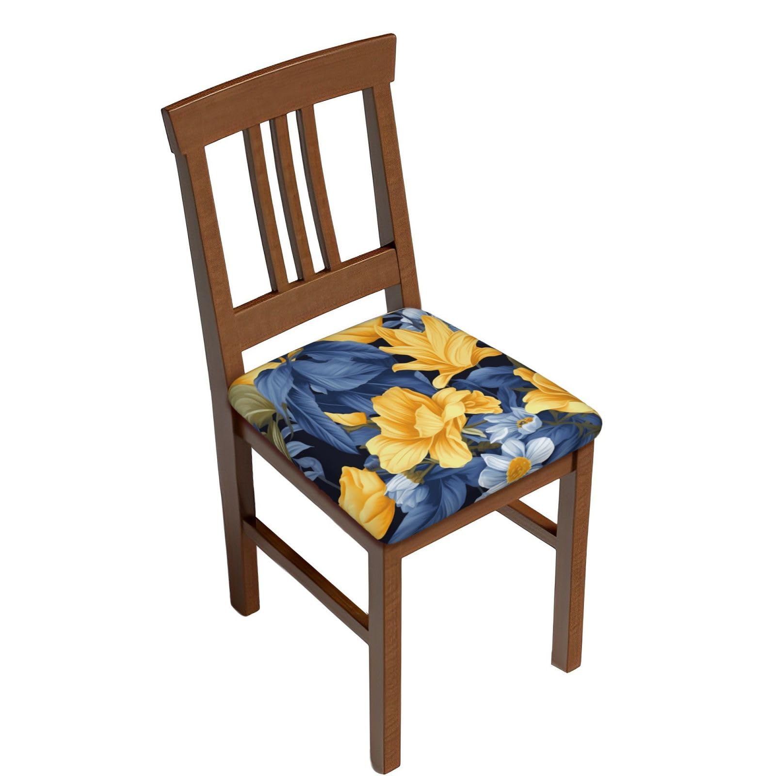 Housses de tabouret de bar carrées velours extensible élastique motif floral jaune x6