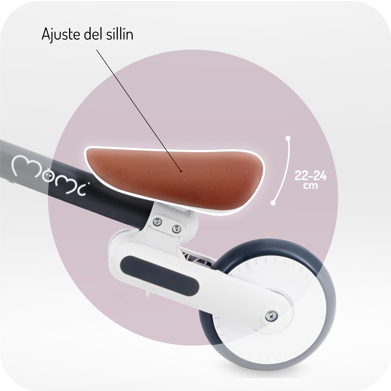 Momi Bicicleta sin Pedales Dex para niñas y niños de 1 a 3 años, Cuadro Plegable, sillín Regulable en Altura, Ruedas de plástico Resistentes a pinchazos, Peso Solo 2 kg