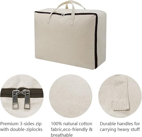 Miniatura 7 de AMJ Set of 2, Storage Bags with 3-Side Zip Open & Handles, House Move or Winter Garment Storage in Wardrobe, Beige