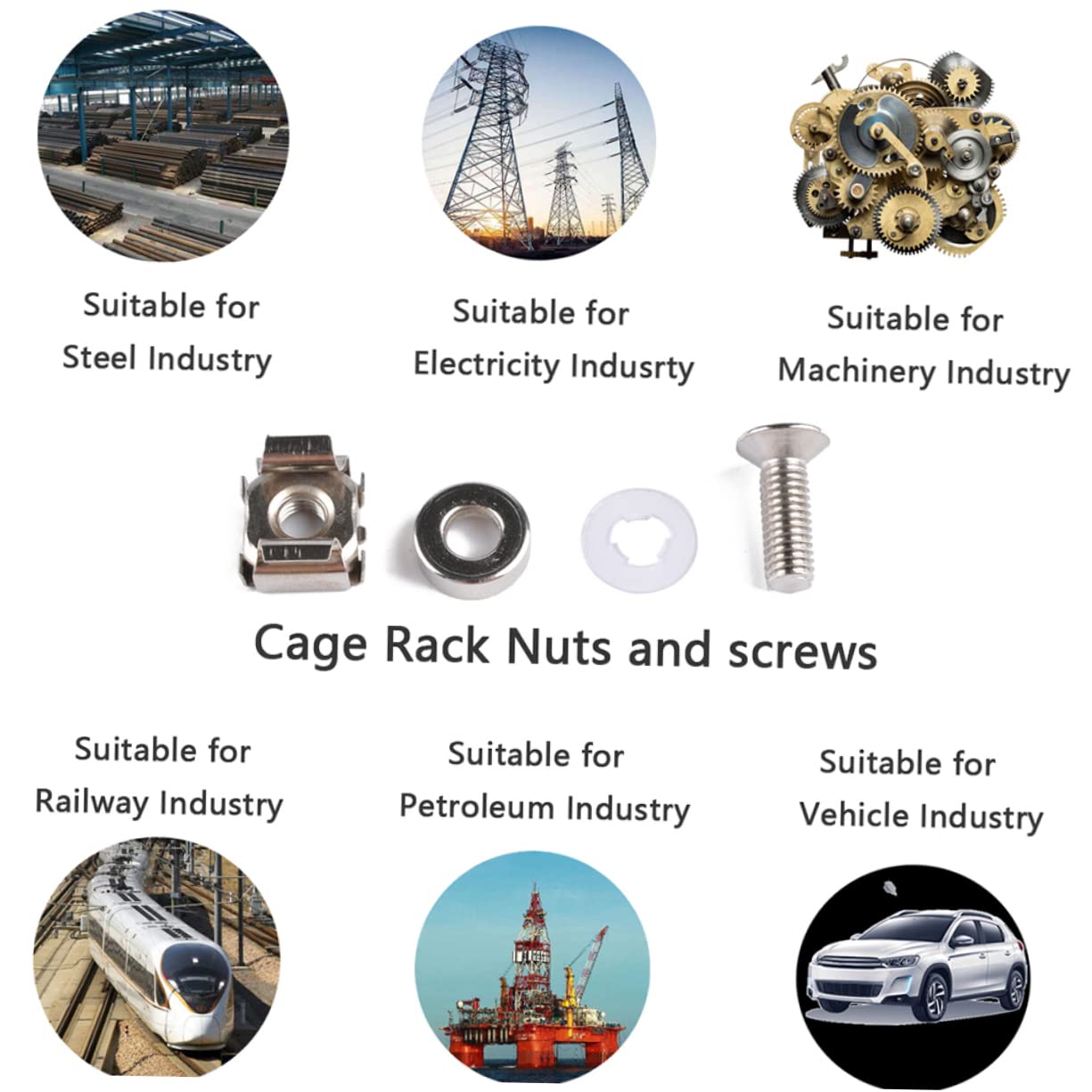 GLSTOY Server Rack Screws and Cage Nuts Set M5 Square Nut M5x16 Screws Iron Material Nickel Plated Easy to Use