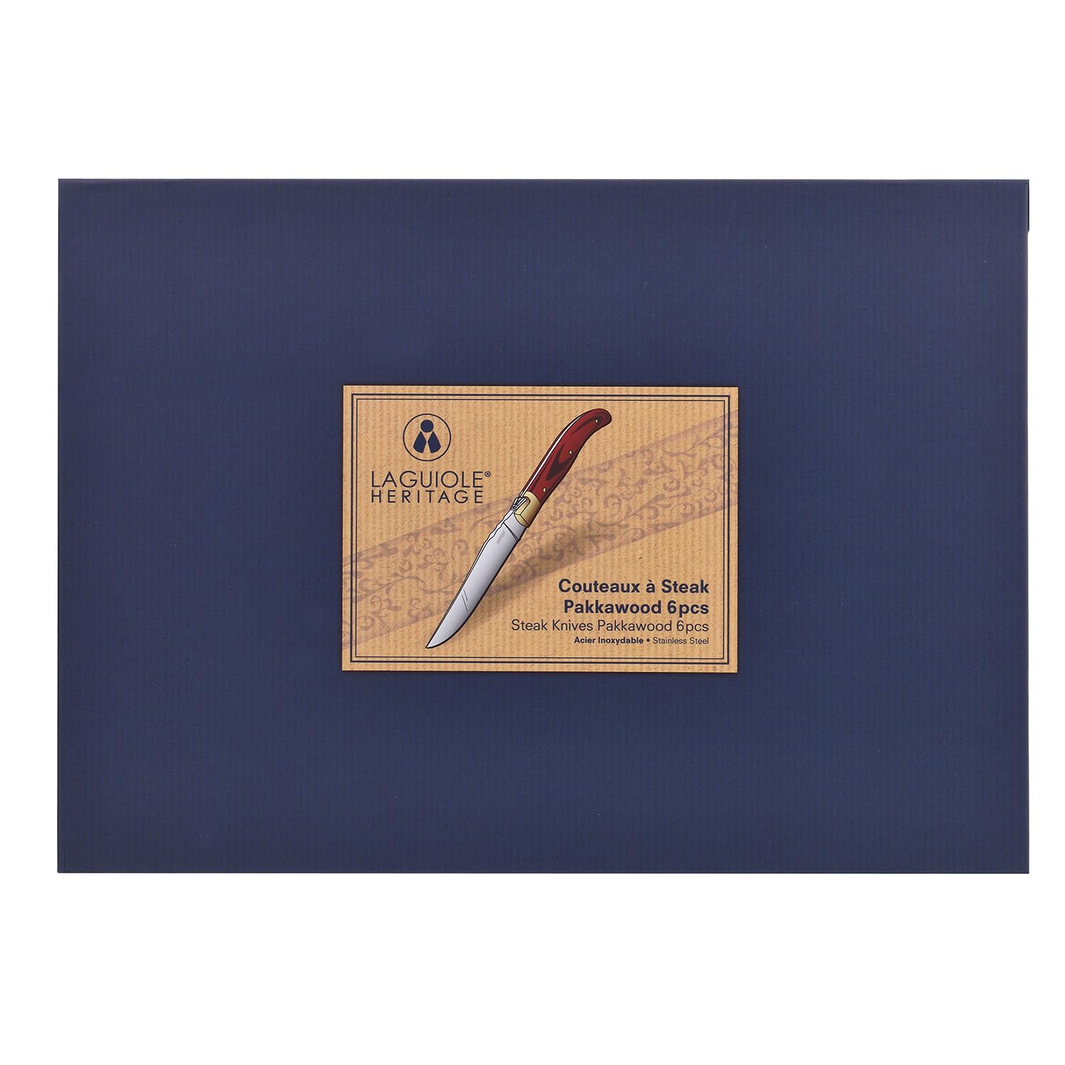 Set di coltelli da bistecca Laguiole Heritage - set da 6 pezzi - coltelli da bistecca con manico in legno pregiato Pekka - acciaio inossidabile - set di coltelli di alta qualità in confezione regalo