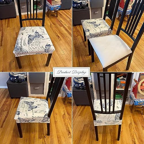 Image of SearchI Stretch Dining Chair Seat Covers Set of 8, Soft Removable Washable Seat Covers for Dining Chairs, Dining Room Seat Cover Slipcover Protector (Rear-Covered, Butterfly)