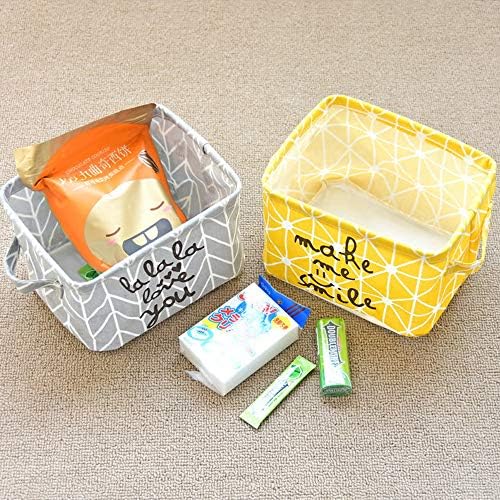 Keleily Small Fabric Storage Baskets 2Pcs Foldable Storage Baskets Organizer Collapsible Storage Boxes with Handles for Toys, Shelves, Socks, Cosmetics, Stationery, 20 x 16 x 13cm (Yellow, Gray)