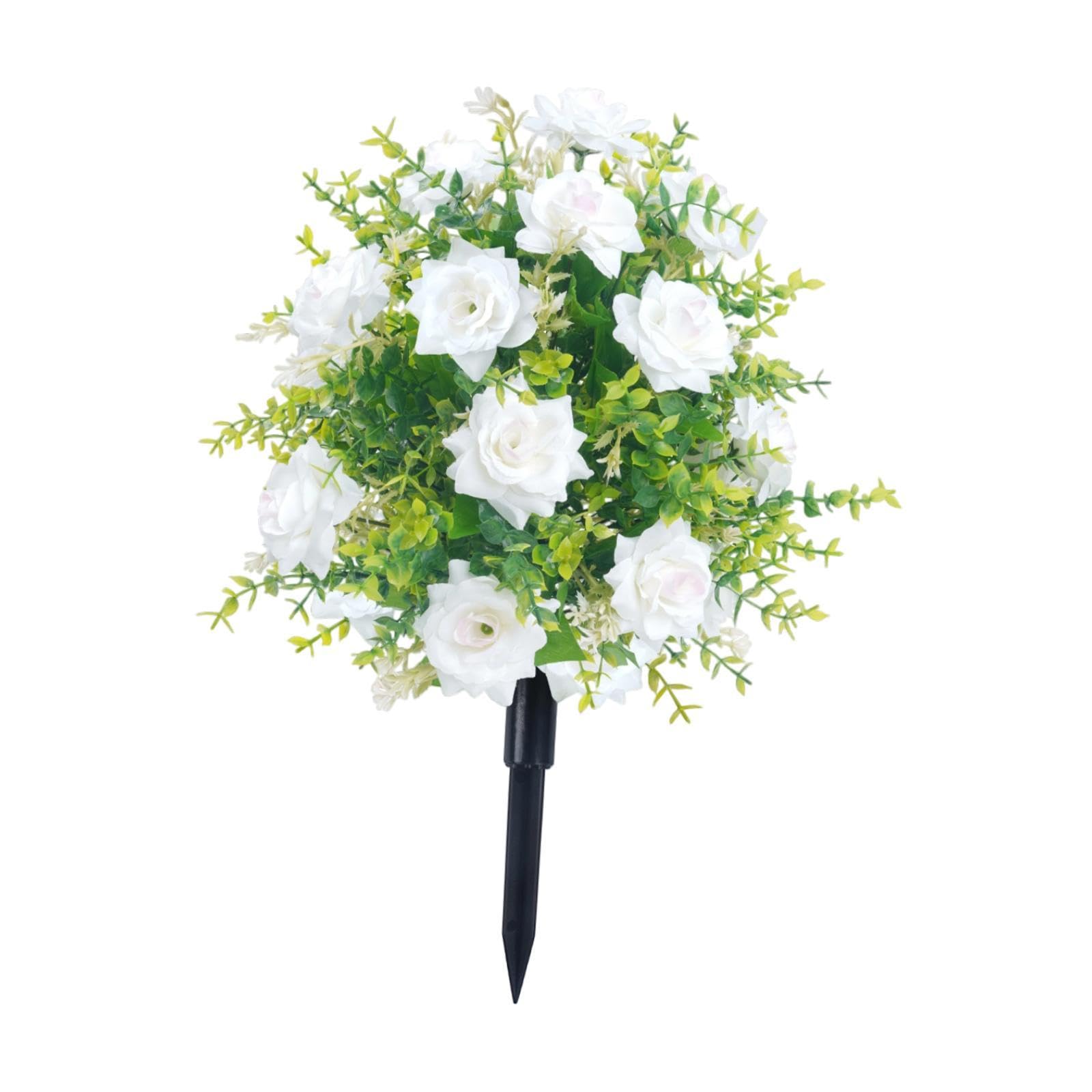 Générique Roses Artificielles avec Piquet, Accessoire Photo, Bouquet pour Porche, Pelouse Extérieure, à Suspendre, Blanc