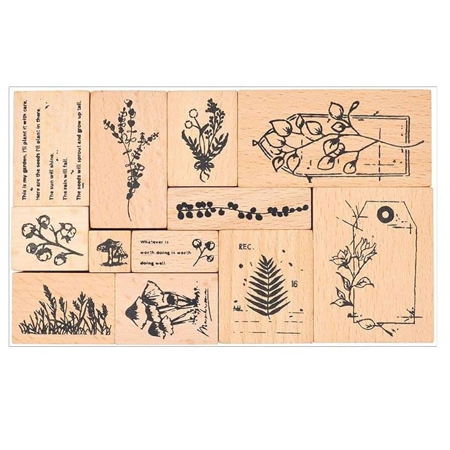 Amazon.co.jp: HADWAO 木製スタンプ スタンプ 12種類 セット